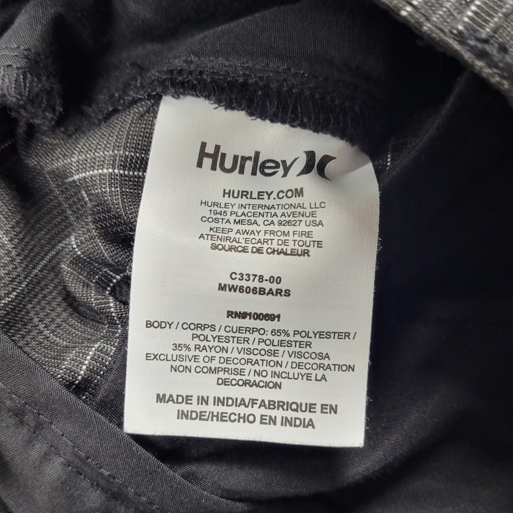 Hurley Barcelona Walk Shorts Black Gray Plaid Check, Size 36, 11" Inseam - Picture 5 of 6